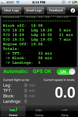 Screenshot of Flight Time Logger iPhone app